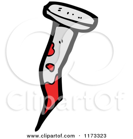 Cartoon of a Bloody Nail - Royalty Free Vector Clipart by lineartestpilot