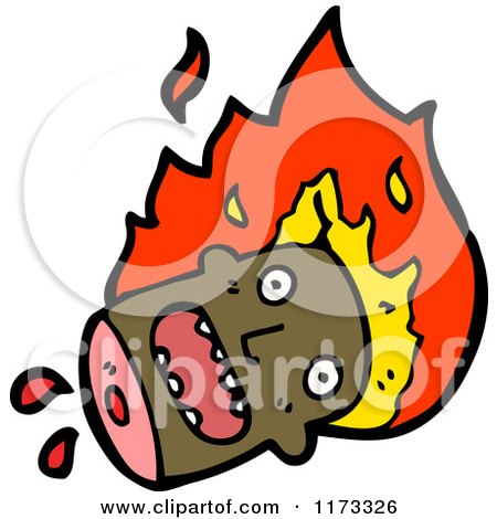 Cartoon of a Burning Decapitated Head - Royalty Free Vector Clipart by lineartestpilot