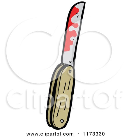 Cartoon of a Bloody Pocket Knife - Royalty Free Vector Clipart by lineartestpilot