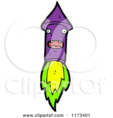 Cartoon of a Purple Firework Rocket Mascot - Royalty Free Vector Clipart by lineartestpilot