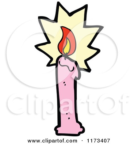 Cartoon of a Burning Pink Candle - Royalty Free Vector Clipart by lineartestpilot