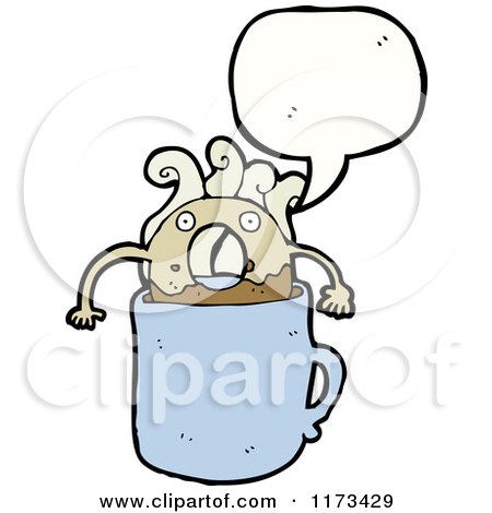 Cartoon of Coffee and Donut Creature with Conversation Bubble - Royalty Free Vector Illustration by lineartestpilot