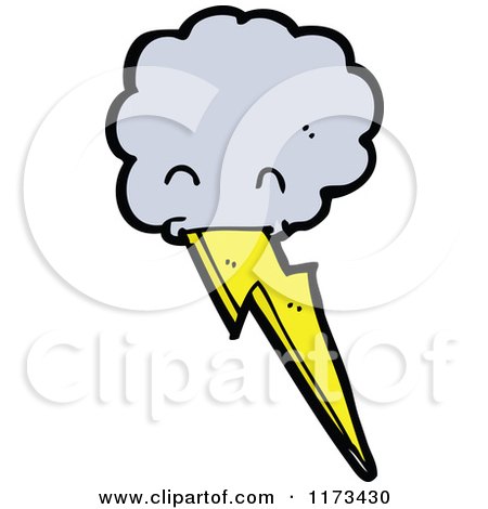 Cartoon of a Cloud with a Lightning Bolt - Royalty Free Vector Clipart by lineartestpilot