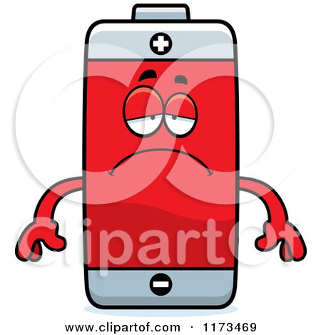 Cartoon of a Depressed Battery Mascot - Royalty Free Vector Clipart by Cory Thoman