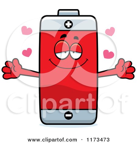 Cartoon of a Loving Battery Mascot Wanting a Hug - Royalty Free Vector Clipart by Cory Thoman