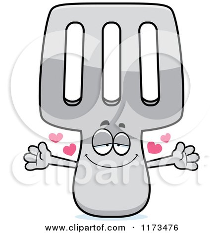 Cartoon of a Loving Spatula Mascot Wanting a Hug - Royalty Free Vector Clipart by Cory Thoman