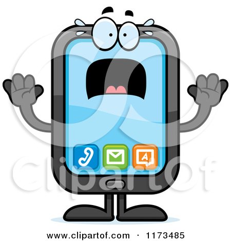 Cartoon of a Screaming Smart Phone Mascot - Royalty Free Vector Clipart by Cory Thoman