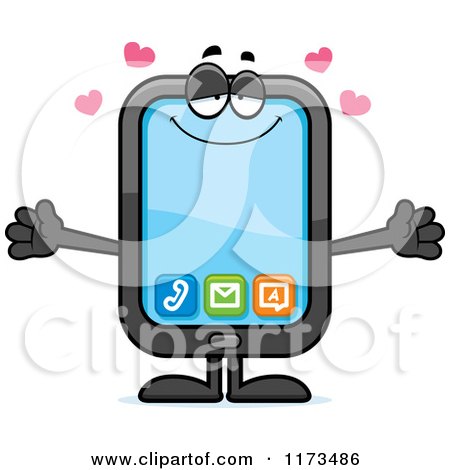 Cartoon of a Loving Smart Phone Mascot Wanting a Hug - Royalty Free Vector Clipart by Cory Thoman