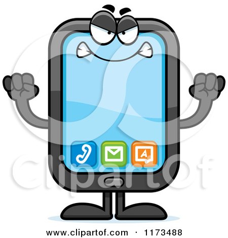 Cartoon of a Mad Smart Phone Mascot - Royalty Free Vector Clipart by Cory Thoman