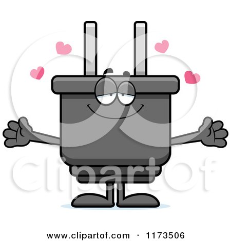 Cartoon of a Loving Electric Plug Mascot Wanting a Hug - Royalty Free Vector Clipart by Cory Thoman