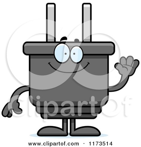 Cartoon of a Waving Electric Plug Mascot - Royalty Free Vector Clipart by Cory Thoman