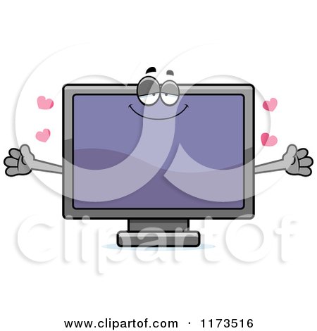 Cartoon of a Loving Television Mascot Wanting a Hug - Royalty Free Vector Clipart by Cory Thoman