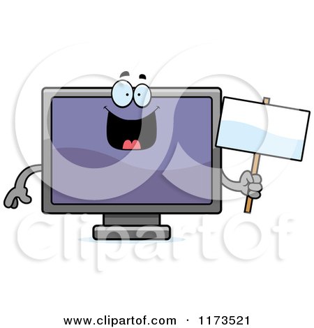 Cartoon of a Happy Television Mascot Holding a Sign - Royalty Free Vector Clipart by Cory Thoman