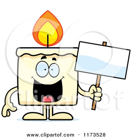 Cartoon of a Happy Candle Mascot Holding a Sign - Royalty Free Vector Clipart by Cory Thoman