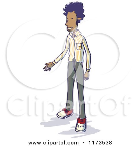 Cartoon of a Happy Young Man Standing and Gesturing - Royalty Free Vector Clipart by Bad Apples