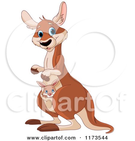 Cartoon of a Cute Kangaroo and Joey Looking at the Viewer - Royalty Free Vector Clipart by Pushkin