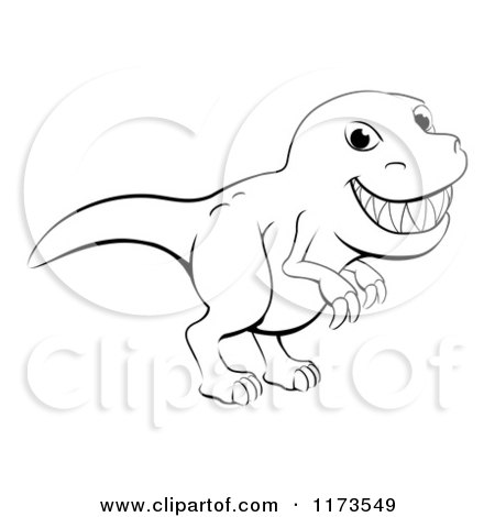 Black and White Grinning T Rex Outline Posters, Art Prints by