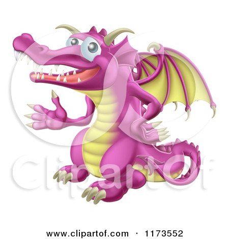 Cartoon of a Waving Pink Dragon - Royalty Free Vector Clipart by AtStockIllustration