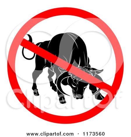 Clipart of a No Bull Prohibited Symbol over a Cow - Royalty Free Vector Illustration by AtStockIllustration