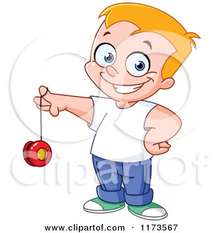 Cartoon of a Proud Blond Boy Playing with a Yo Yo - Royalty Free Vector Clipart by yayayoyo