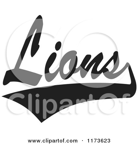 Clipart of a Black and White Tailsweep and Lions Sports Team Text - Royalty Free Vector Illustration by Johnny Sajem