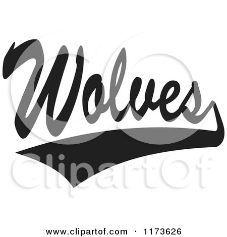 Clipart of a Black and White Tailsweep and Wolves Sports Team Text - Royalty Free Vector Illustration by Johnny Sajem
