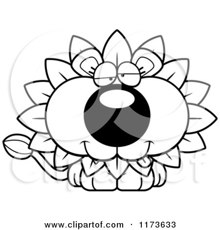 Cartoon Clipart Of A Goofy Dandelion Flower Lion Mascot - Vector Outlined Coloring Page by Cory Thoman