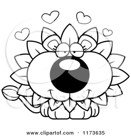 Cartoon Clipart Of A Loving Dandelion Flower Lion Mascot - Vector Outlined Coloring Page by Cory Thoman