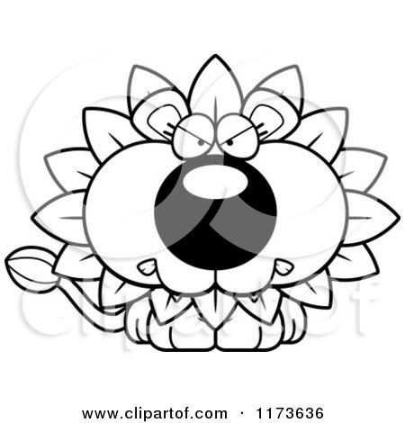 Cartoon Clipart Of A Mad Dandelion Flower Lion Mascot - Vector Outlined Coloring Page by Cory Thoman