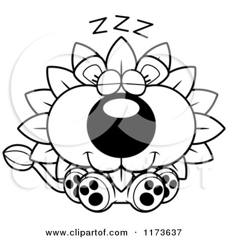 Cartoon Clipart Of A Sleeping Dandelion Flower Lion Mascot - Vector Outlined Coloring Page by Cory Thoman