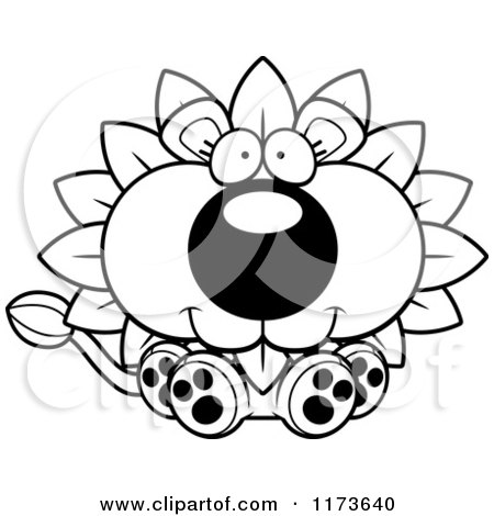 Cartoon Clipart Of A Happy Sitting Dandelion Flower Lion Mascot - Vector Outlined Coloring Page by Cory Thoman