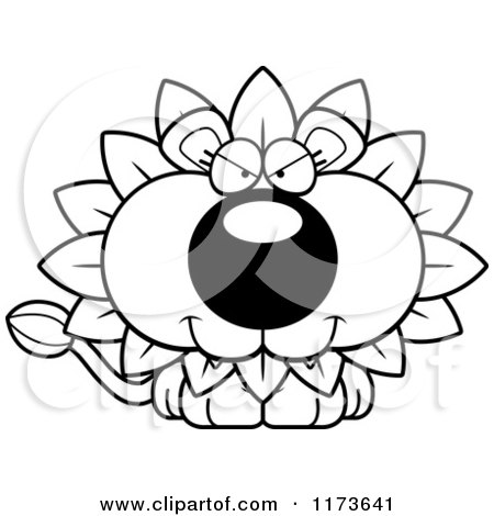 Cartoon Clipart Of A Sly Dandelion Flower Lion Mascot - Vector Outlined Coloring Page by Cory Thoman