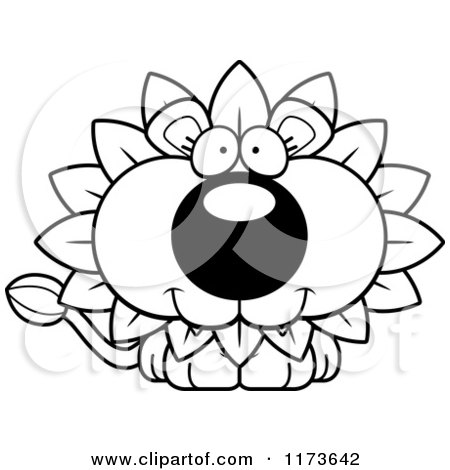 Cartoon Clipart Of A Happy Dandelion Flower Lion Mascot - Vector Outlined Coloring Page by Cory Thoman