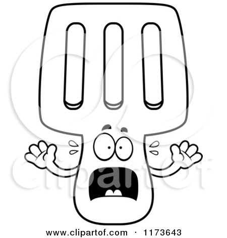 Cartoon Clipart Of A Screaming Spatula Mascot - Vector Outlined Coloring Page by Cory Thoman