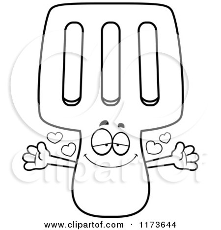 Cartoon Clipart Of A Loving Spatula Mascot Wanting a Hug - Vector Outlined Coloring Page by Cory Thoman