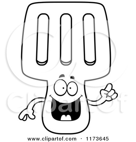Cartoon Clipart Of A Smart Spatula Mascot with an Idea - Vector Outlined Coloring Page by Cory Thoman
