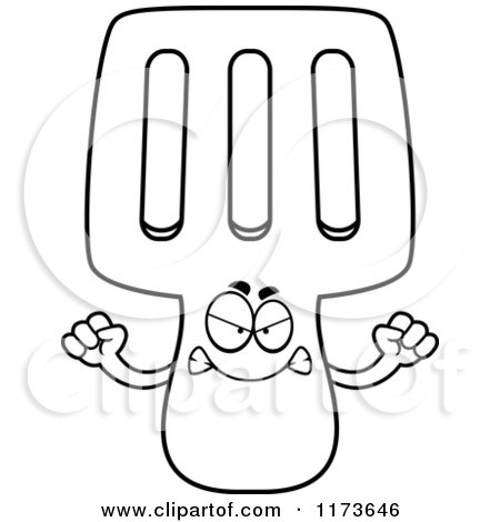 Cartoon Clipart Of A Mad Spatula Mascot - Vector Outlined Coloring Page by Cory Thoman