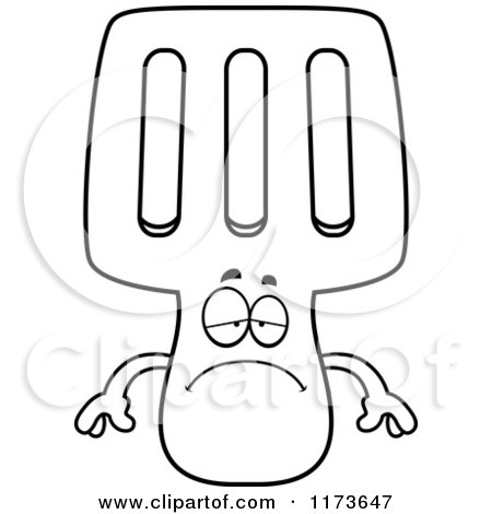 Cartoon Clipart Of A Depressed Spatula Mascot - Vector Outlined Coloring Page by Cory Thoman