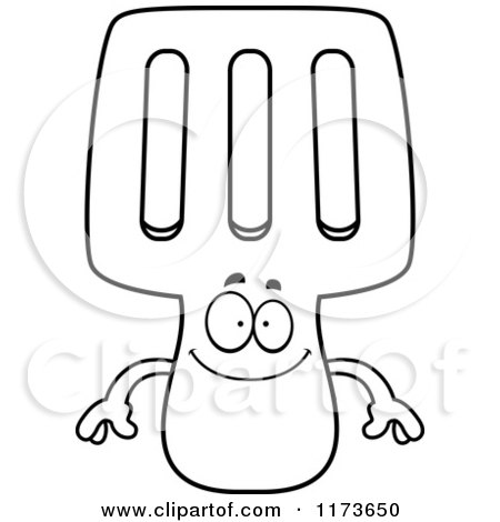 Cartoon Clipart Of A Happy Spatula Mascot - Vector Outlined Coloring Page by Cory Thoman