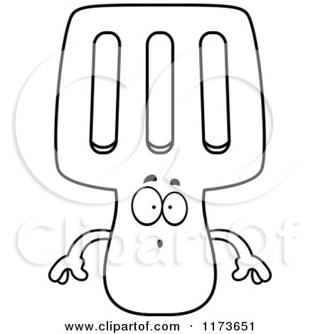 Cartoon Clipart Of A Surprised Spatula Mascot - Vector Outlined Coloring Page by Cory Thoman