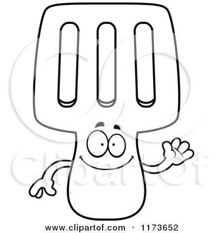 Cartoon Clipart Of A Waving Spatula Mascot - Vector Outlined Coloring Page by Cory Thoman
