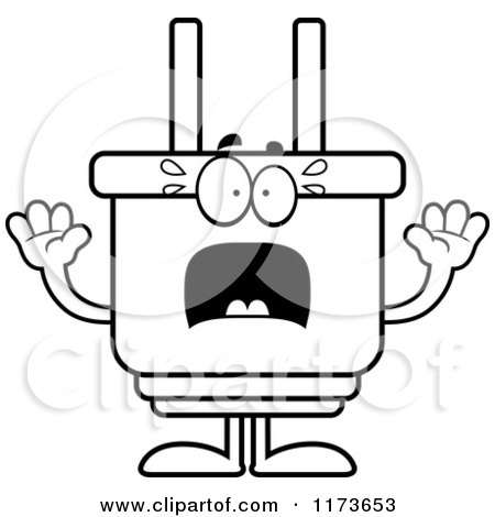 Cartoon Clipart Of A Screaming Electric Plug Mascot - Vector Outlined Coloring Page by Cory Thoman