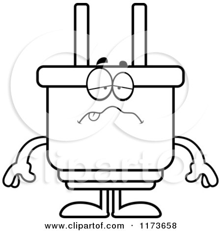 Cartoon Clipart Of A Sick Electric Plug Mascot - Vector Outlined Coloring Page by Cory Thoman