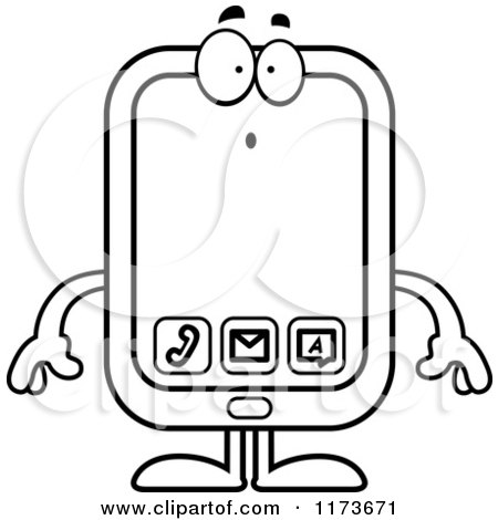 Cartoon Clipart Of A Surprised Smart Phone Mascot - Vector Outlined Coloring Page by Cory Thoman