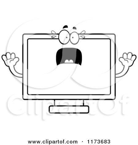 Cartoon Clipart Of A Screaming Television Mascot - Vector Outlined Coloring Page by Cory Thoman