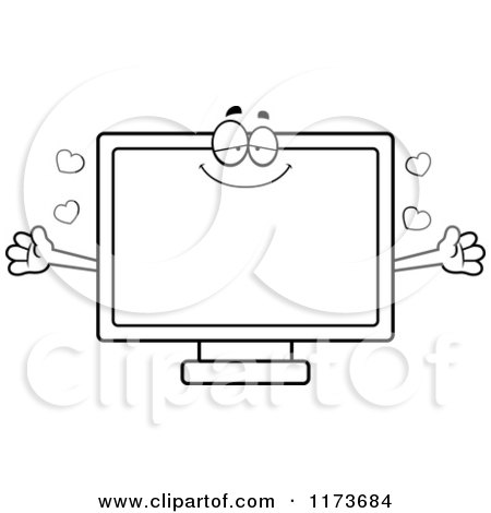 Cartoon Clipart Of A Loving Television Mascot Wanting a Hug - Vector Outlined Coloring Page by Cory Thoman