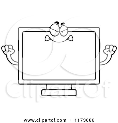Cartoon Clipart Of A Mad Television Mascot - Vector Outlined Coloring Page by Cory Thoman