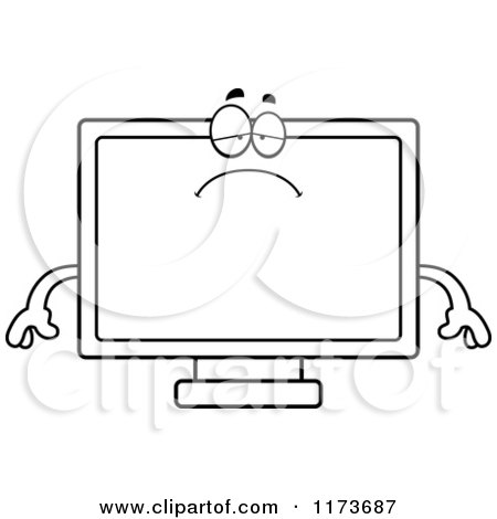 Cartoon Clipart Of A Depressed Television Mascot - Vector Outlined Coloring Page by Cory Thoman