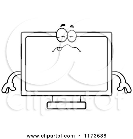 Cartoon Clipart Of A Sick Television Mascot - Vector Outlined Coloring Page by Cory Thoman
