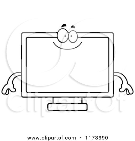 Cartoon Clipart Of A Happy Television Mascot - Vector Outlined Coloring Page by Cory Thoman